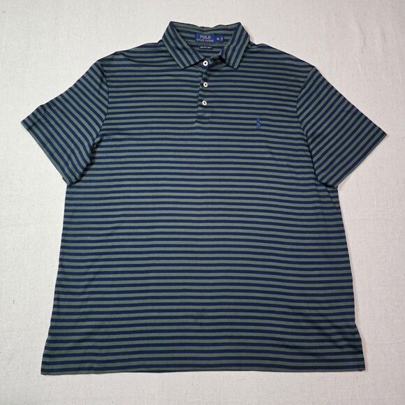 Polo Ralph Lauren Pima Soft Touch Blue And Green Striped Logo Polo Shirt Size XL - Picture 1 of 7